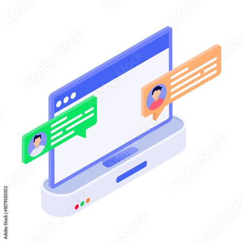 An isometric style icon showing an online lecture