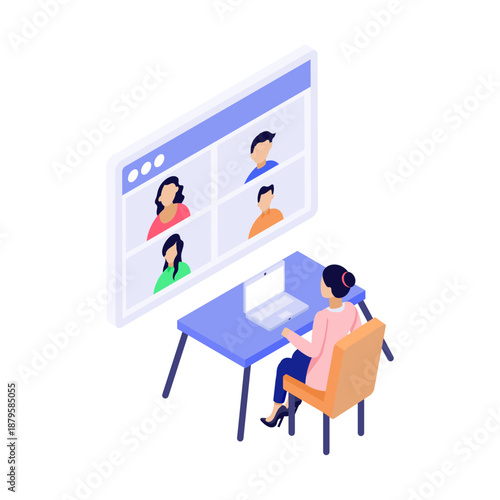 An isometric style icon showing an online lecture
