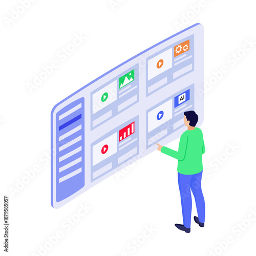 An isometric style icon showing an online lecture