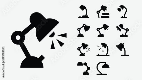 Table lamp lighting icons set