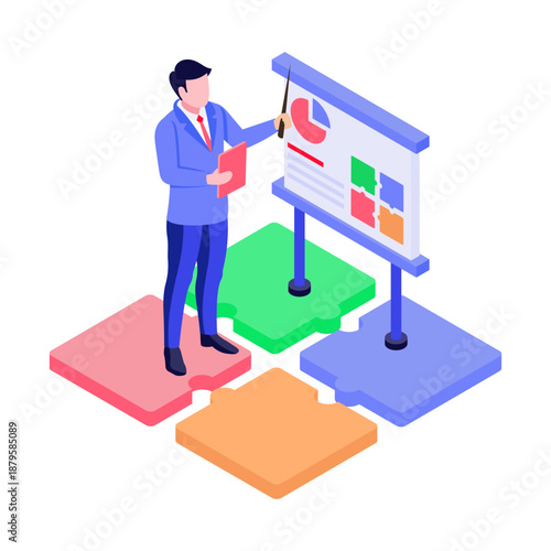 An isometric style icon showing an online lecture