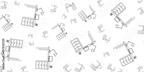 Seamless Pattern of Medical Carts and Hospital Equipment on White Background