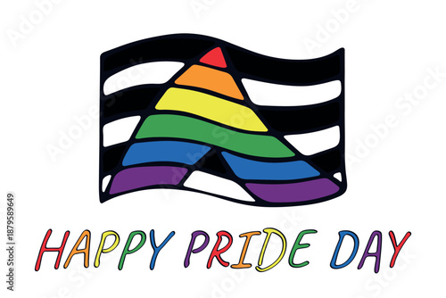 Colorful Straight ally pride flag Happy pride day LGBTQ community Pride Month Vector hand drawn doodle for posters, stickers, logo, cards