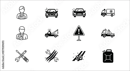 editor stroke icons for car accident and repair services