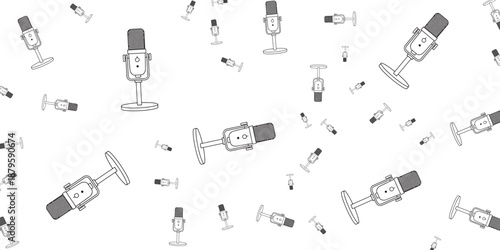 Retro and modern microphone pattern illustration on a white background