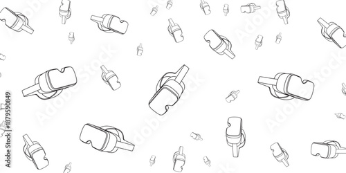 Seamless pattern of virtual reality headsets in a whimsical and lighthearted doodle art style
