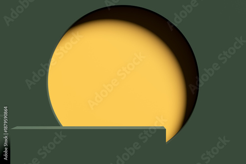 Rectangular podium, stand or platform for product display against a large yellow circle and a dark green background.