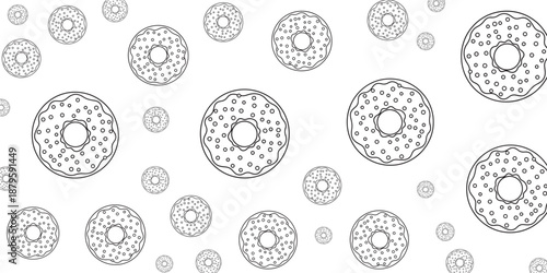 Seamless Pattern of Delicious Doughnuts with Sprinkles on a White Background