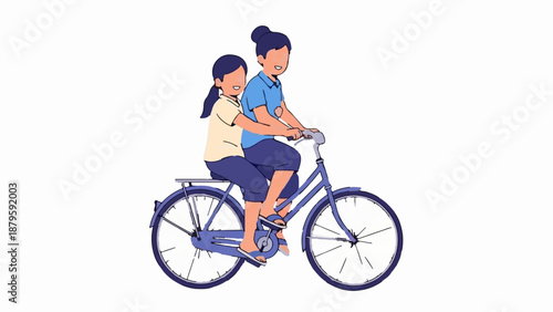 Two people enjoying a bicycle ride together, with one person pedaling and the other riding pillion