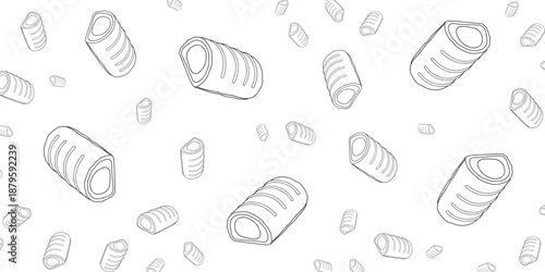 Seamless pattern of rolled pastries or Swiss rolls with cream filling on a white background
