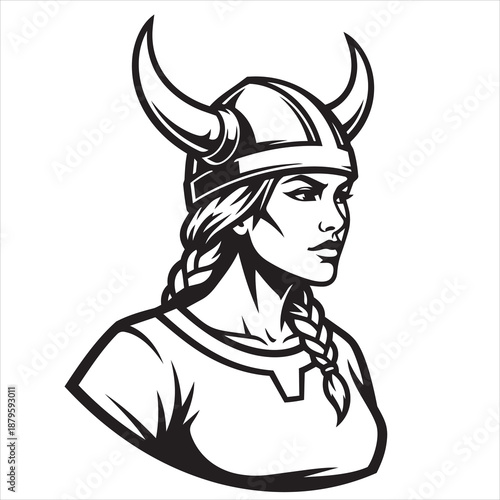 A side view of the Viking woman., bull in a red suit, roman soldier with helmet and mask
