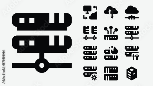Server and data center icons set