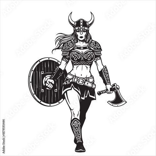 viking warrior with axe, viking warrior with sword, cartoon viking helmet