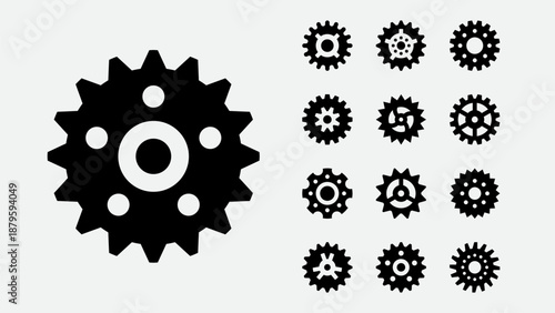 Bicycle gears and bike parts icons set