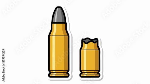 Two ammunition cartridges, one complete and one spent, rendered in a graphic style