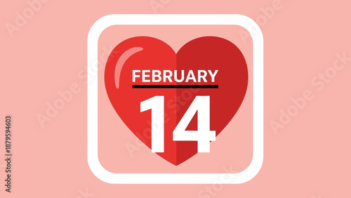 February 14 Valentine's Day Heart Calendar Icon - Love Celebration