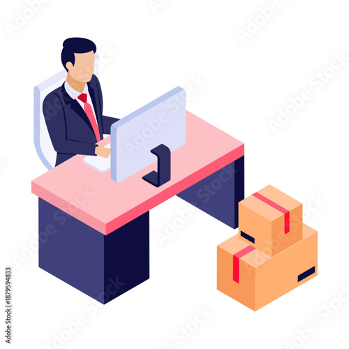 An isometric style icon of delivery truck