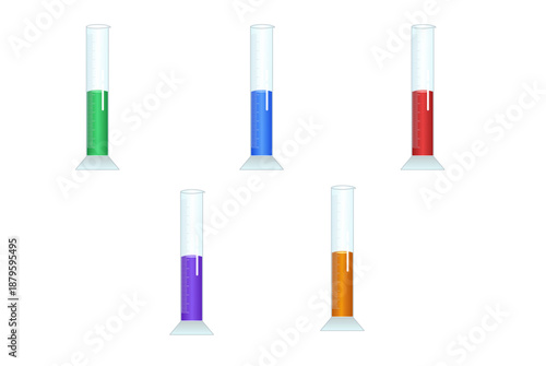Fotografie Laboratory Beakers with Colorful Liquid Experiment Vector