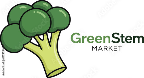 GreenStem Market Fresh Broccoli Logo Vector Illustration
