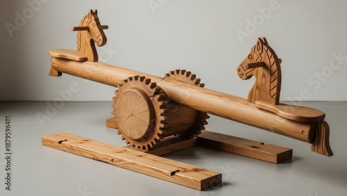 Wooden rocking horse — a nostalgic, eco-friendly classic toy, ideal for children and rustic interiors. AI generated.