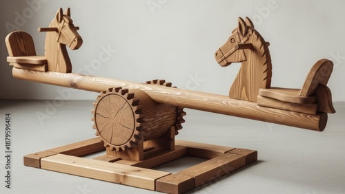 Wooden rocking horse — a nostalgic, eco-friendly classic toy, ideal for children and rustic interiors. AI generated.