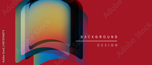 Abstract open book design. Vibrant colors blend, creating dynamic visual impact. Red background enhances presentation. Simple text complements imagery.