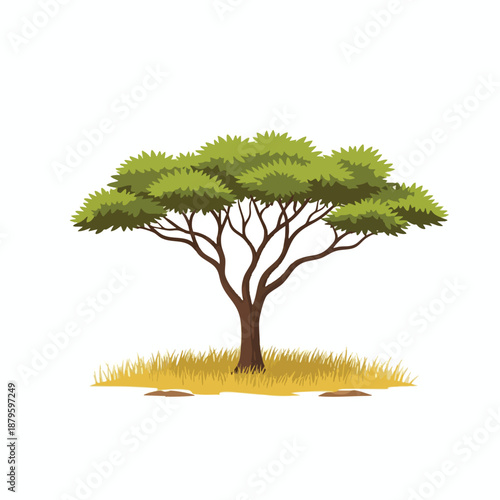 Isolated Tree on Grassy Hill Illustration