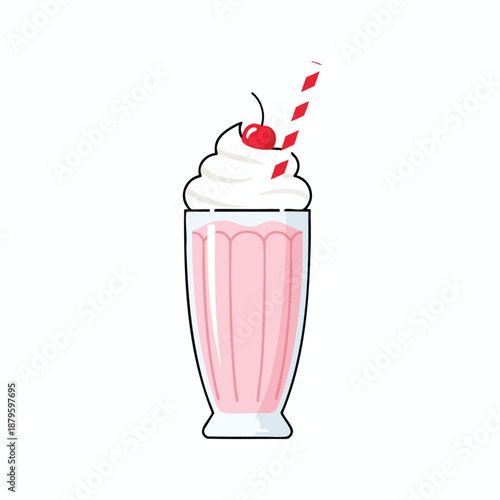 Pink Milkshake with Whipped Cream and Cherry