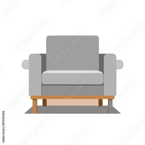 Cozy Grey Armchair on Wooden Base