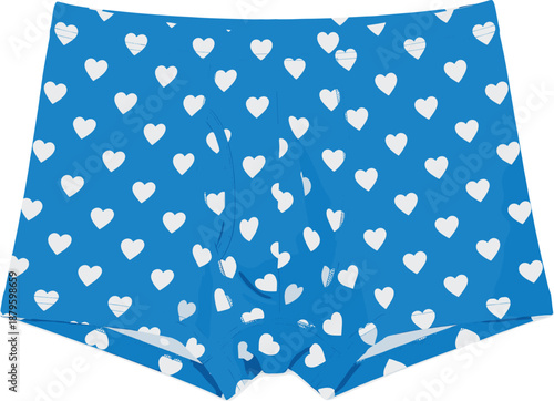 Men heart pattern boxer shorts illustration with blue underwear design for comfortable daily wear