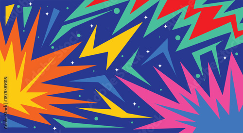 Colorful energy background with abstract zigzag shapes and comic book elements