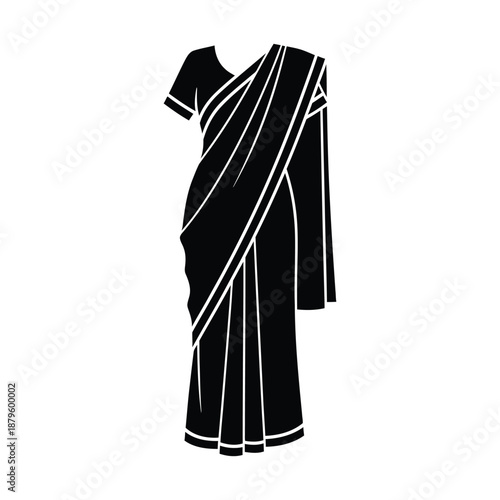 Minimalist Indian saree silhouette vector, traditional ethnic fashion clothing illustration