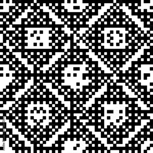 Abstract Geometric Pixel-Grid Pattern, Squared Halftone Structures with Interconnected Digital Elements on Transparent Background