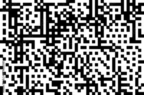 Abstract Geometric Pixel-Grid Pattern, Squared Halftone Structures with Interconnected Digital Elements on Transparent Background
