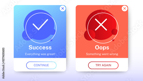 Success and failed pop up message notification UI design. vector