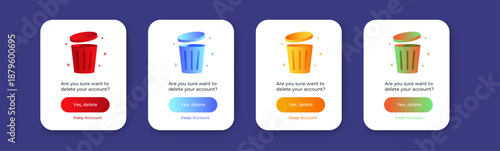 Delete confirmation pop up UI design. Delete and cancel buttons. vector