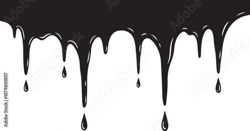 Black paint drips falling down on white background illustration
