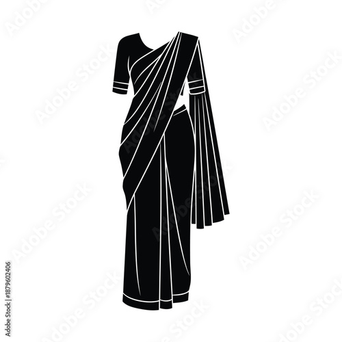 Traditional Indian saree with pleated pallu vector, ethnic south asian garment icon