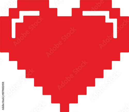 Pixelated bright red heart shape representing love life health or romantic connection in digital retro video game style