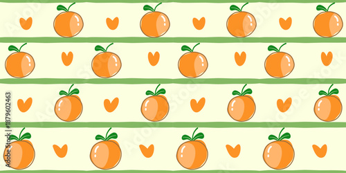 seamless vector illustration set of oranges and orange hearts, perfect for healthy, vitamin-rich food sets, seamless backgrounds, tablecloths, and summer fabric patterns.
