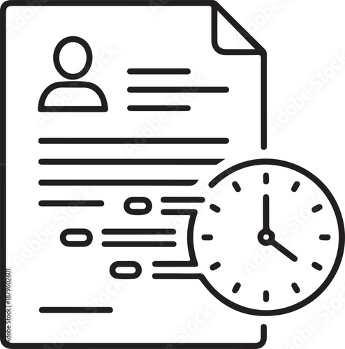 Resume document with personal profile information and clock icon for time tracking vector illustration