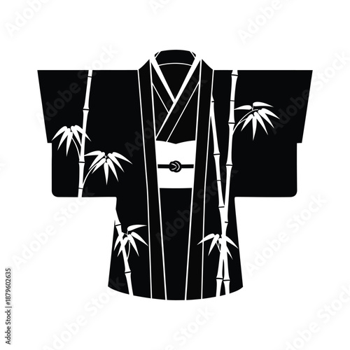 Traditional Japanese kimono with bamboo pattern vector, ethnic oriental fashion illustration