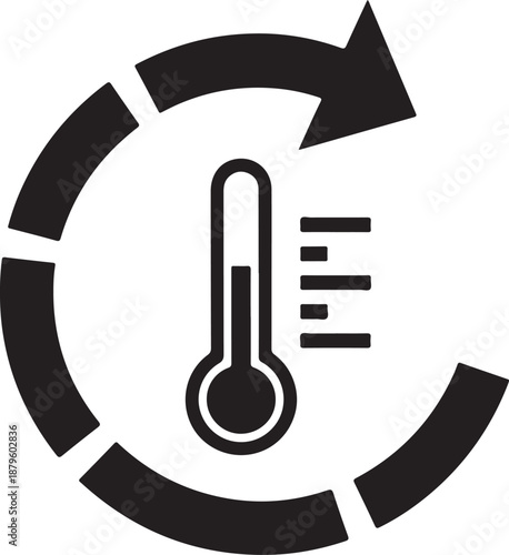 Thermometer with measuring scale inside rotating arrows showing temperature monitoring and cycle vector