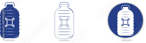 Set of water bottle icons representing liquid containers for hydration and beverage in flat design and outline styles for web and app use icons