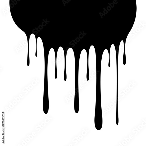 Abstract black paint drip effect illustrates viscous liquid running downwards against a clean white background for dramatic visual emphasis.