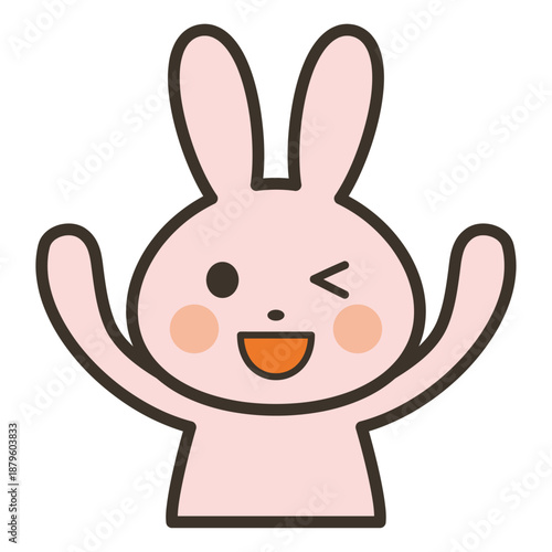 Wallpaper Mural バンザイをして笑顔でウインクするかわいいうさぎキャラの上半身イラスト Torontodigital.ca