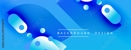 Abstract blue shapes overlap, creating dynamic fluid composition. Gradient colors suggest depth, modern aesthetic. Background text reads background design.
