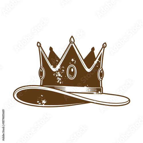 Drawing Vintage grunge  texture Brown crown on a white background  royalty symbol  regal headpiece