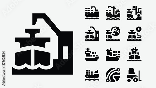 Freight shipping and cargo logistics icons set