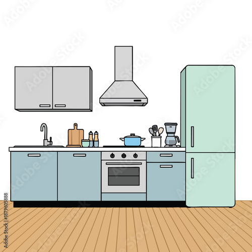 Modern Minimalist Kitchen Interior with Appliances